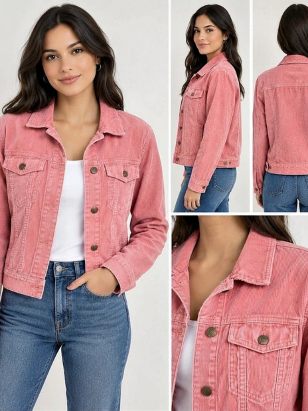 Size S, Old Navy Coral-Pink Corduroy Trucker Jacket, 100% Cotton.